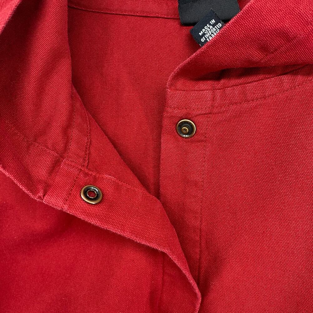 EILEEN FISHER Jacket XL Cotton Canvas Chore Snap Front Pocket Hooded Red USA VTG - Picture 8 of 13